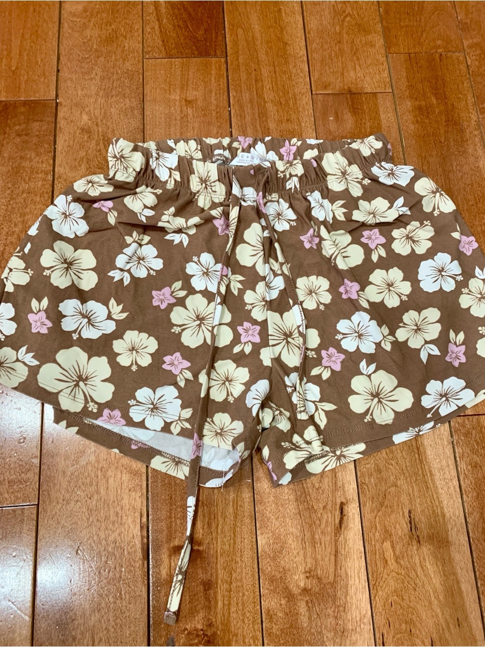 Women's Floral Drawstring Athletic Shorts in Brown
